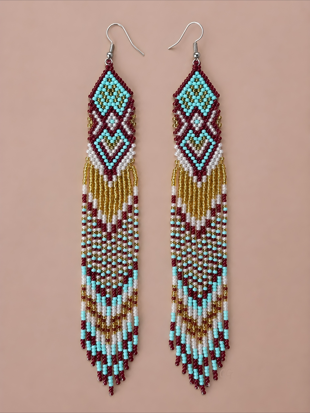 Handmade Candy Southwestern Boho Fringe Beaded Earrings Long - Pink Blue Red